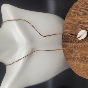 N3016 cowrie brutalist beachy caveman necklace